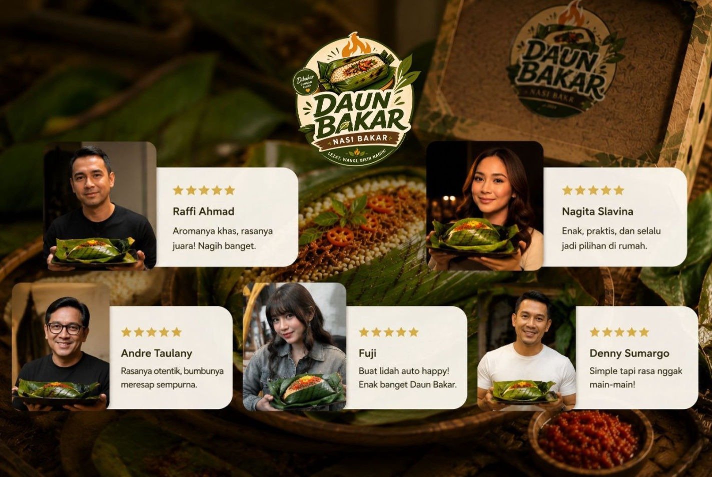 Testimoni pelanggan yang puas menikmati Nasi bakar enak