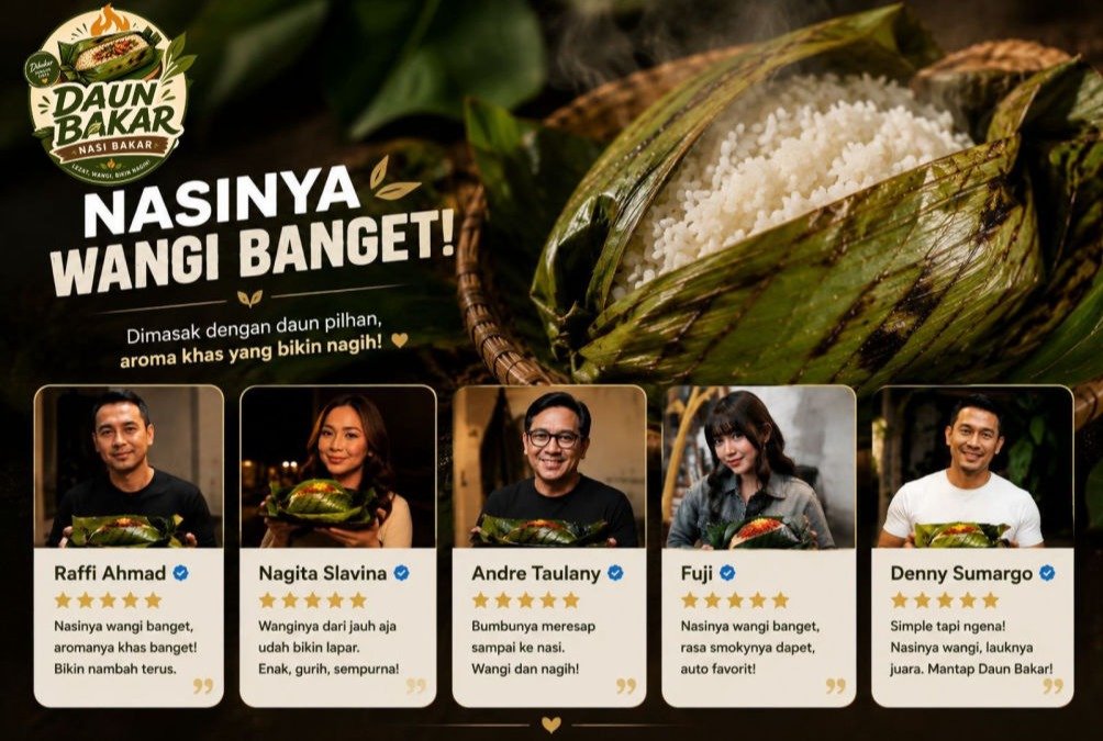 Nasi bakar enak dari Daun Bakar terkenal dengan aroma daun pisangnya yang wangi dan langsung terasa sejak bungkus dibuka.