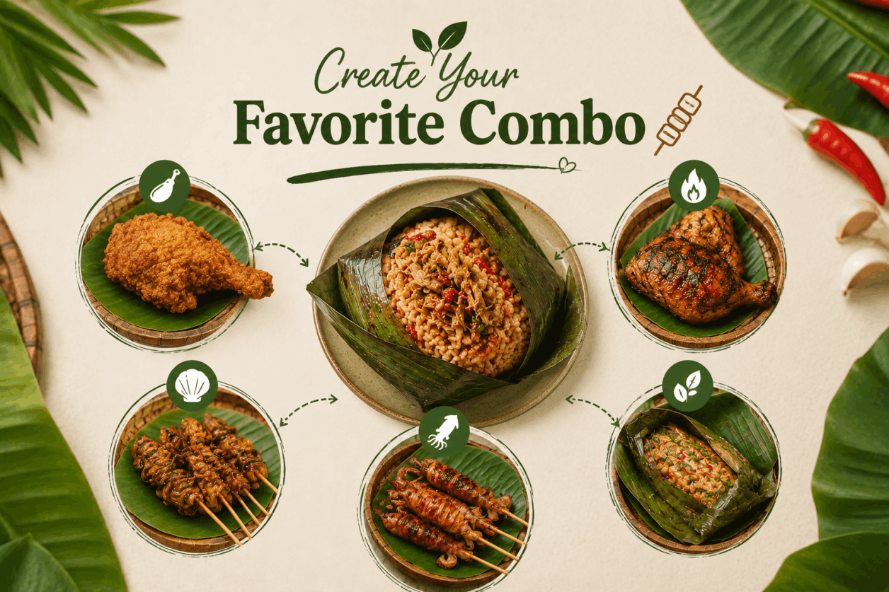 Nasi bakar enak dengan berbagai pilihan tambahan sesuai keinginan