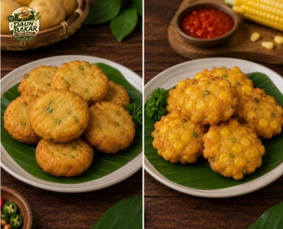 Perkedel jagung dan kentang crispy sebagai pendamping Nasi bakar enak