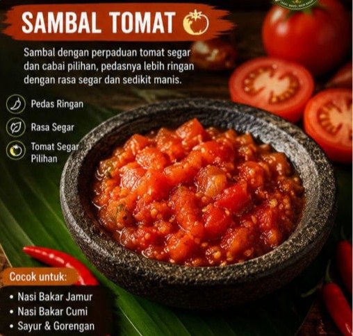 Nasi bakar enak ditemani sambal tomat dengan rasa pedas segar