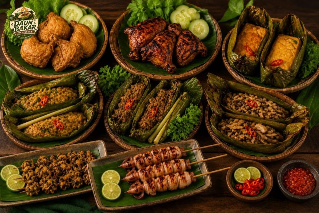 Nasi bakar enak dengan pilihan side dish lengkap khas Daun Bakar