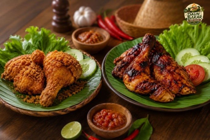 Nasi bakar enak dan ayam bakar serta ayam goreng lezat dengan cita rasa autentik