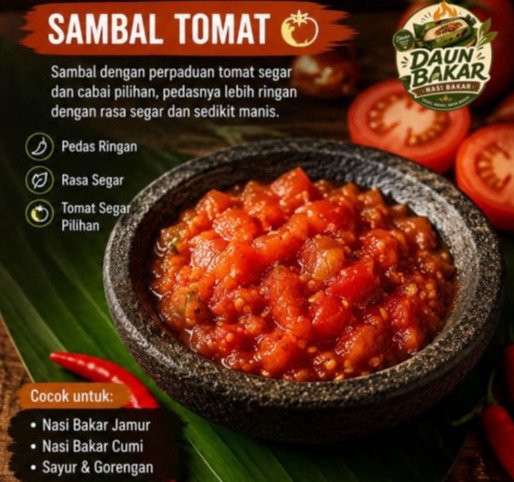 Nasi bakar enak ditemani sambal tomat dengan rasa pedas segar