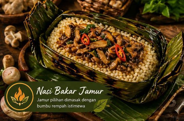 Nasi bakar enak jamur dengan sensasi smoky dan aroma autentik
