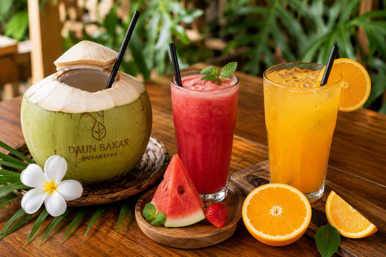 Nasi bakar enak dengan pilihan fresh juice buah segar